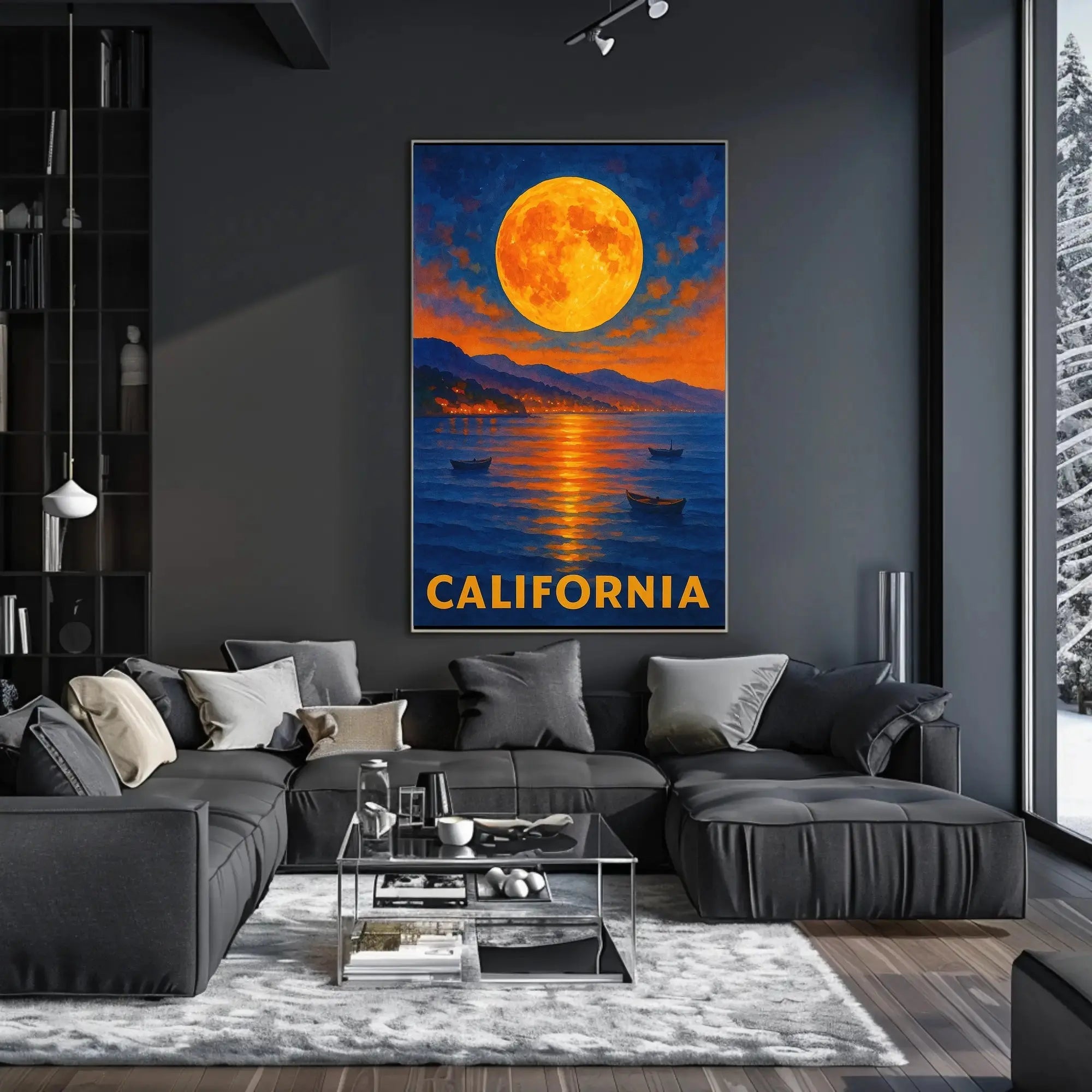California Scenic Full Moon Retro Travel Poster PosterGoat