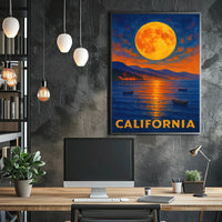 California Scenic Full Moon Retro Travel Poster PosterGoat