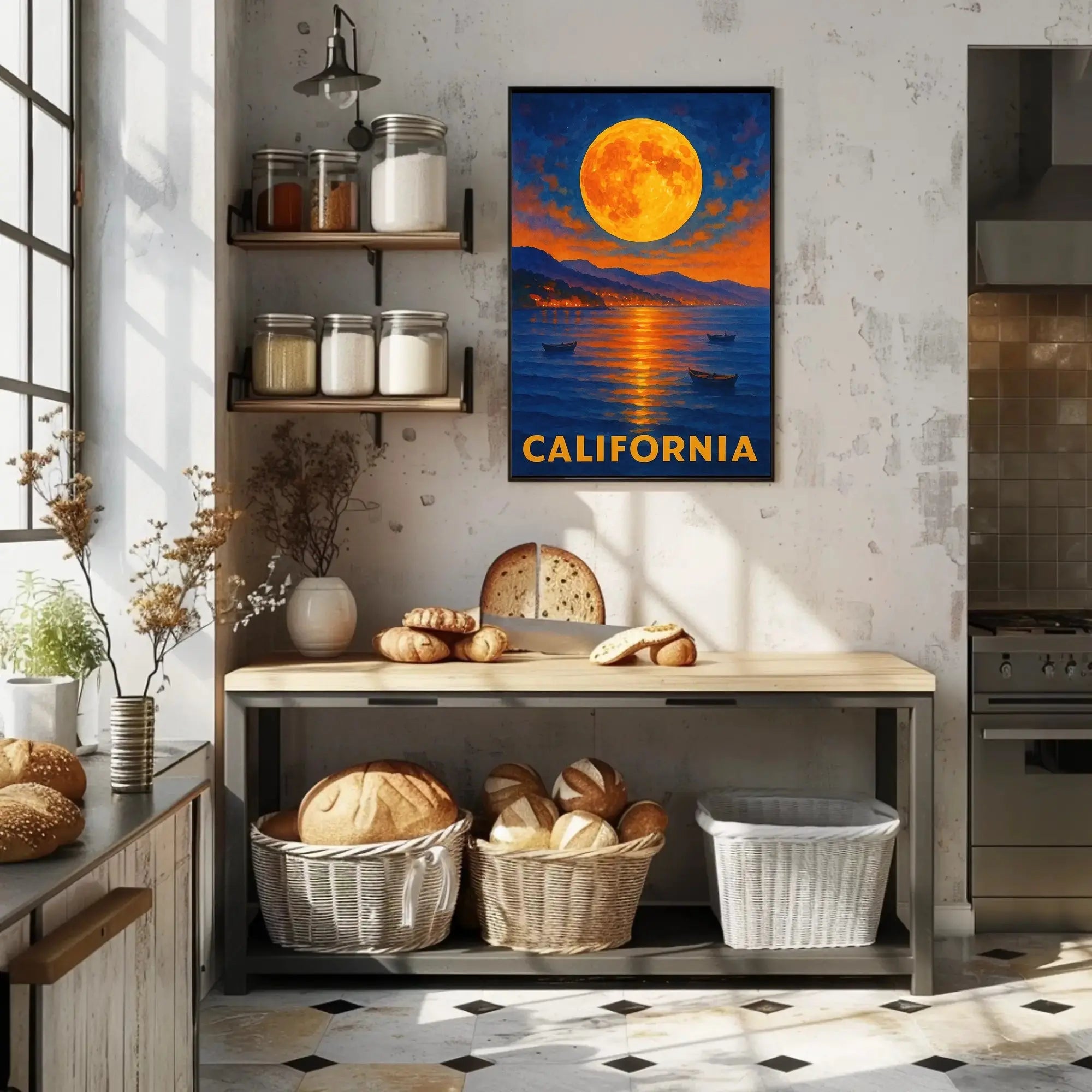 California Scenic Full Moon Retro Travel Poster PosterGoat