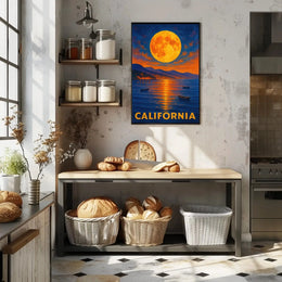 California Scenic Full Moon Retro Travel Poster PosterGoat