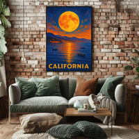 California Scenic Full Moon Retro Travel Poster PosterGoat