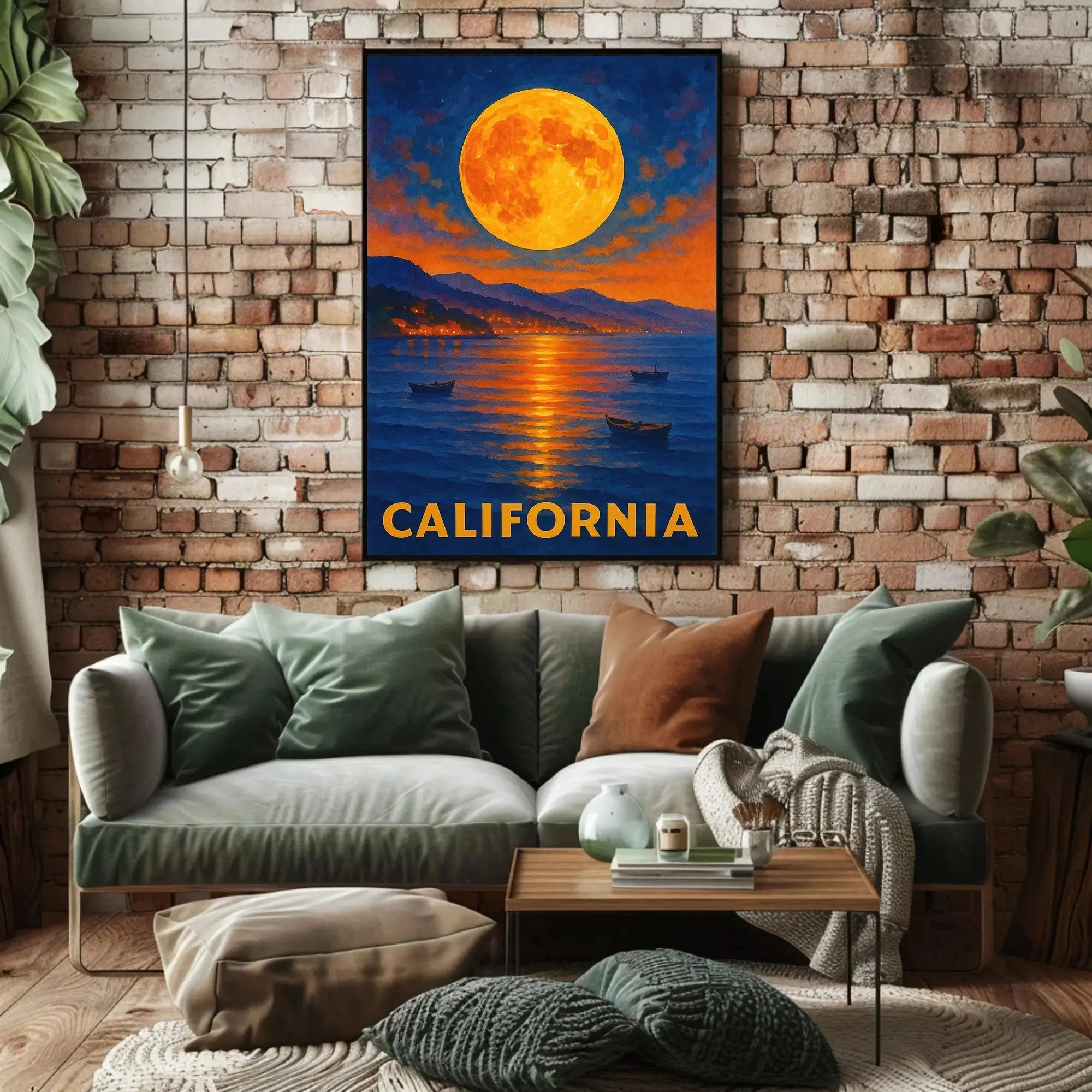 California Scenic Full Moon Retro Travel Poster PosterGoat