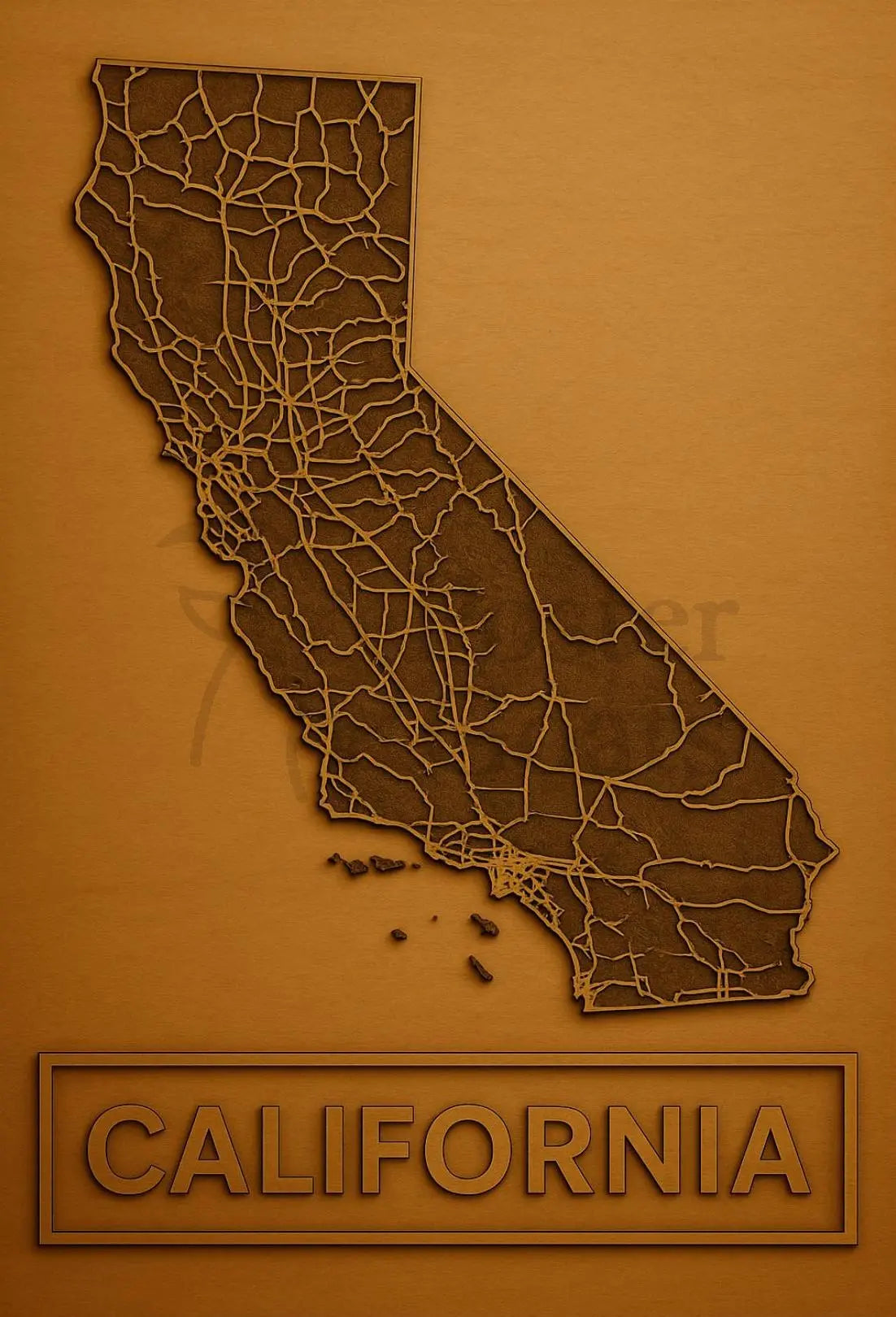 California State Map in Bronze Tones Artistic Poster PosterGoat