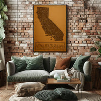 California State Map in Bronze Tones Artistic Poster PosterGoat