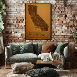 California State Map in Bronze Tones Artistic Poster PosterGoat