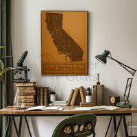 California State Map in Bronze Tones Artistic Poster PosterGoat