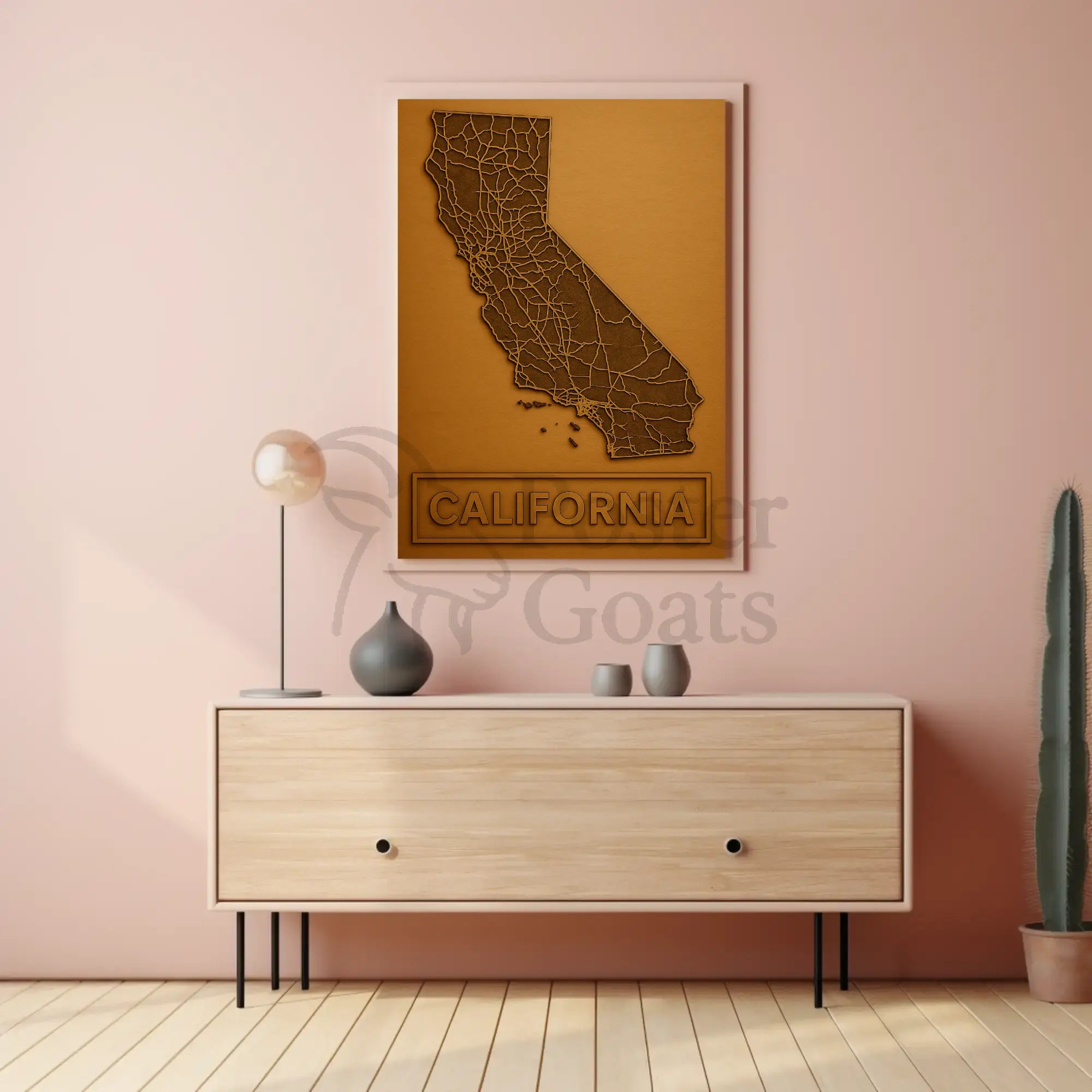 California State Map in Bronze Tones Artistic Poster PosterGoat