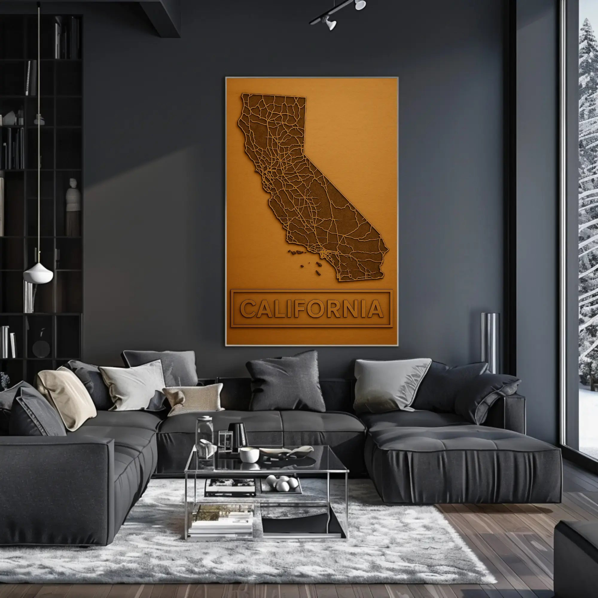 California State Map in Bronze Tones Artistic Poster PosterGoat