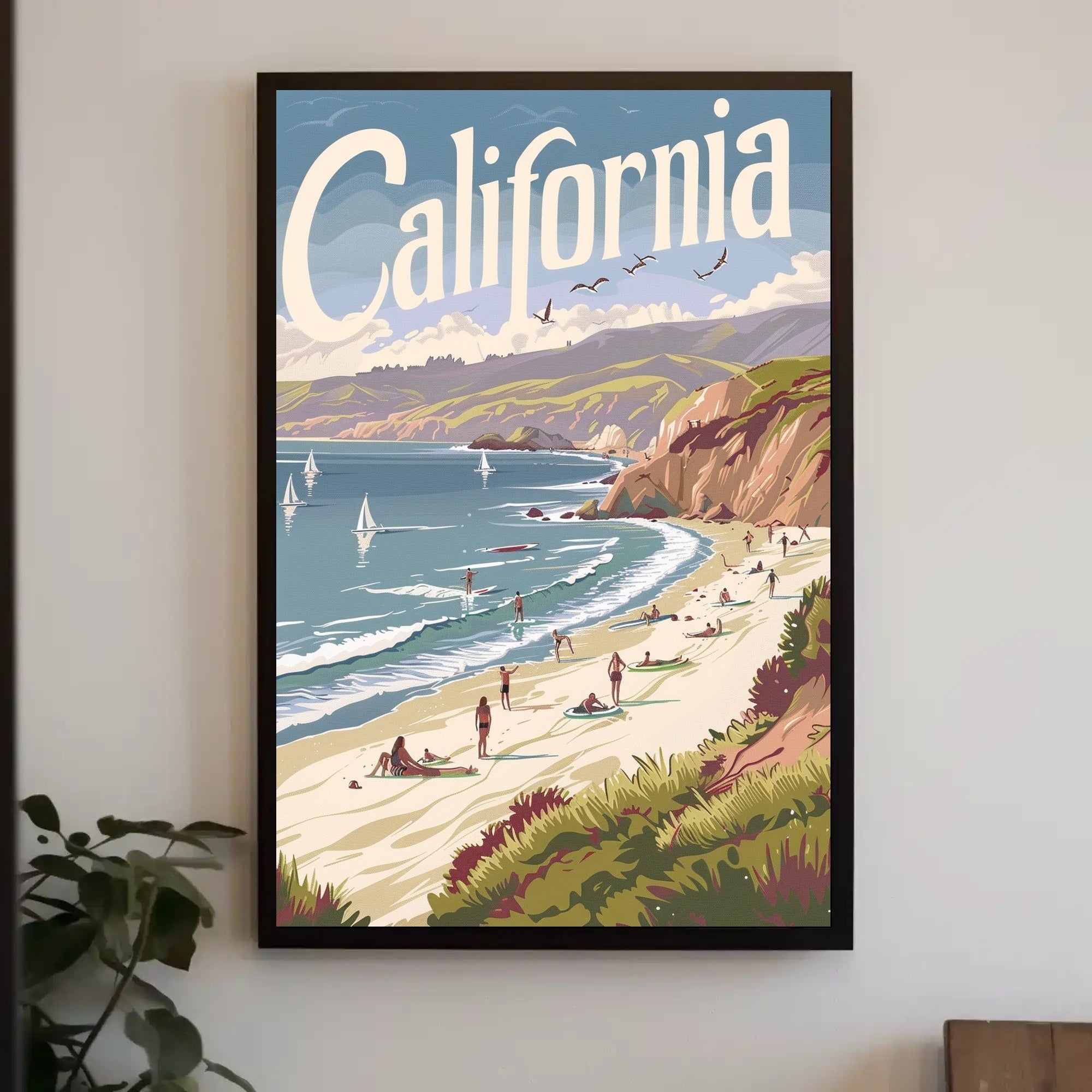 California Vintage Beach Scene: Travel Poster PosterGoat