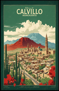 Calvillo Vintage Travel Poster with Mexican Architecture and Landscape PosterGoat
