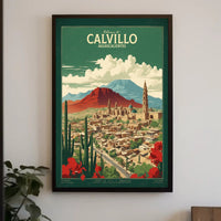 Calvillo Vintage Travel Poster with Mexican Architecture and Landscape PosterGoat