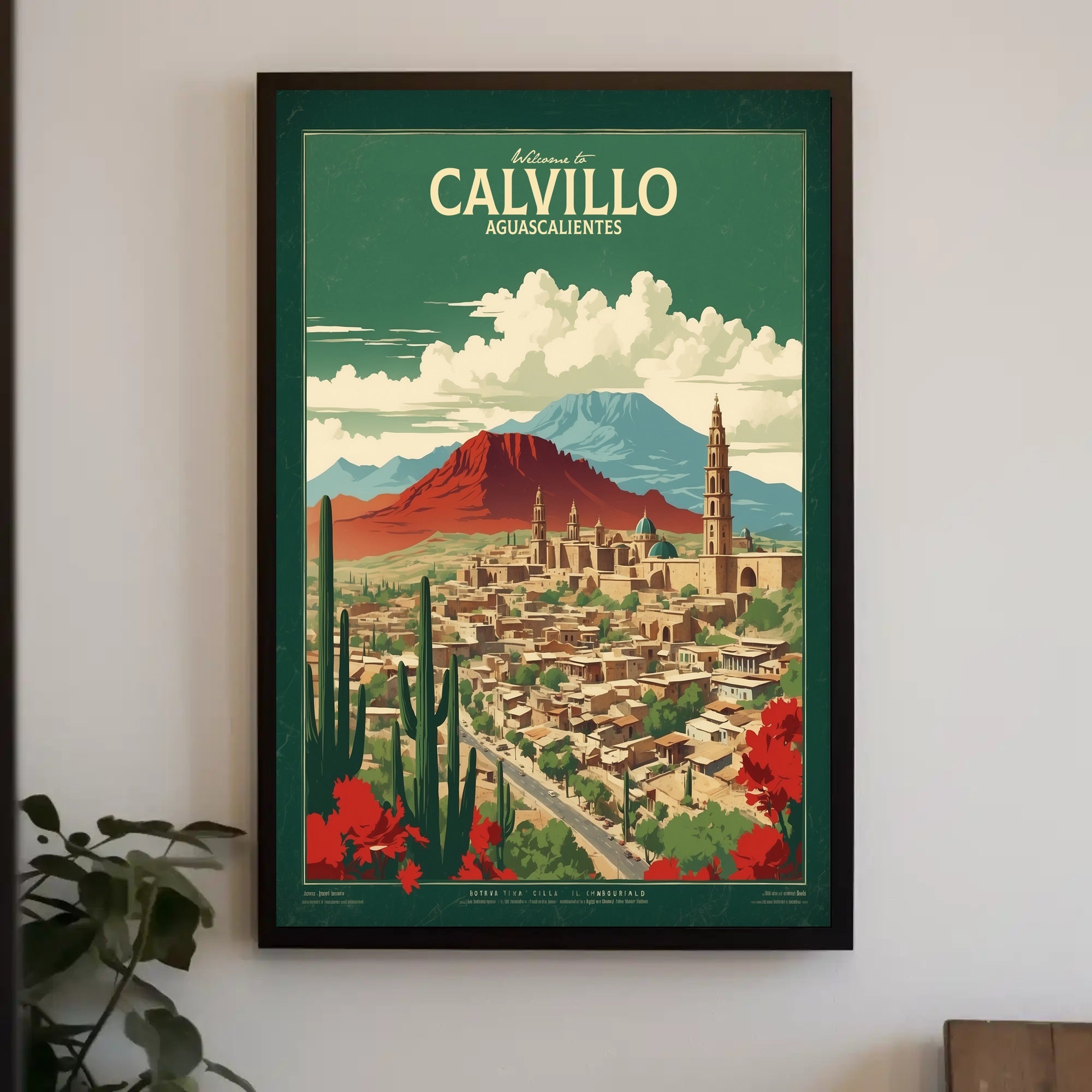 Calvillo Vintage Travel Poster with Mexican Architecture and Landscape PosterGoat