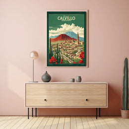 Calvillo Vintage Travel Poster with Mexican Architecture and Landscape PosterGoat