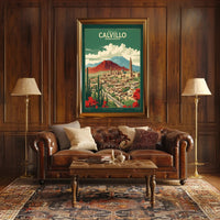 Calvillo Vintage Travel Poster with Mexican Architecture and Landscape PosterGoat