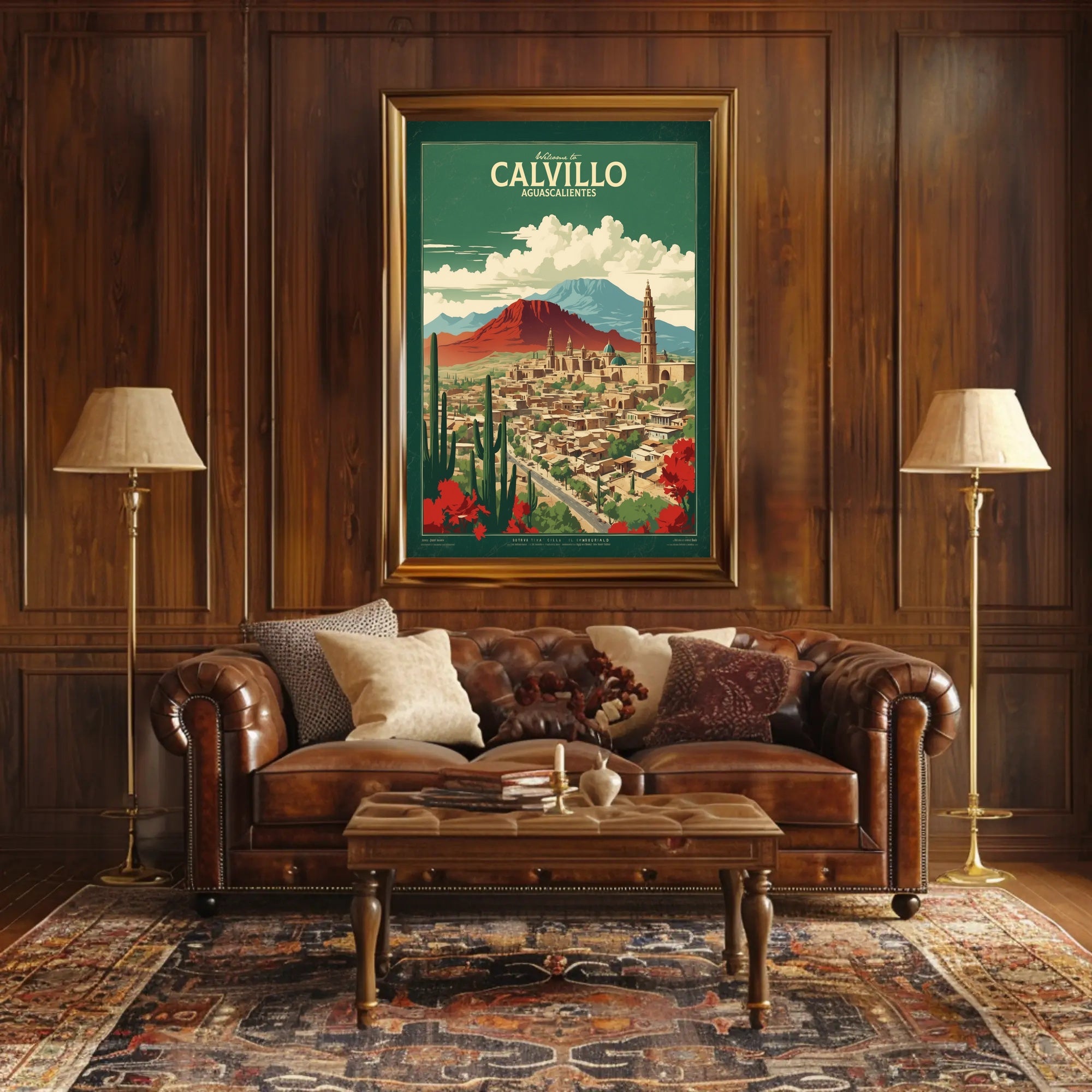Calvillo Vintage Travel Poster with Mexican Architecture and Landscape PosterGoat