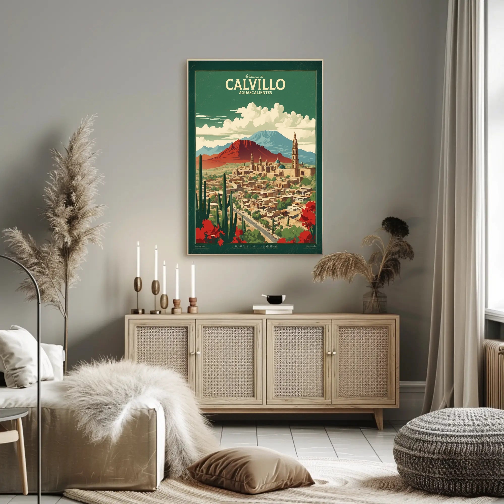 Calvillo Vintage Travel Poster with Mexican Architecture and Landscape PosterGoat