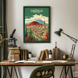 Calvillo Vintage Travel Poster with Mexican Architecture and Landscape PosterGoat