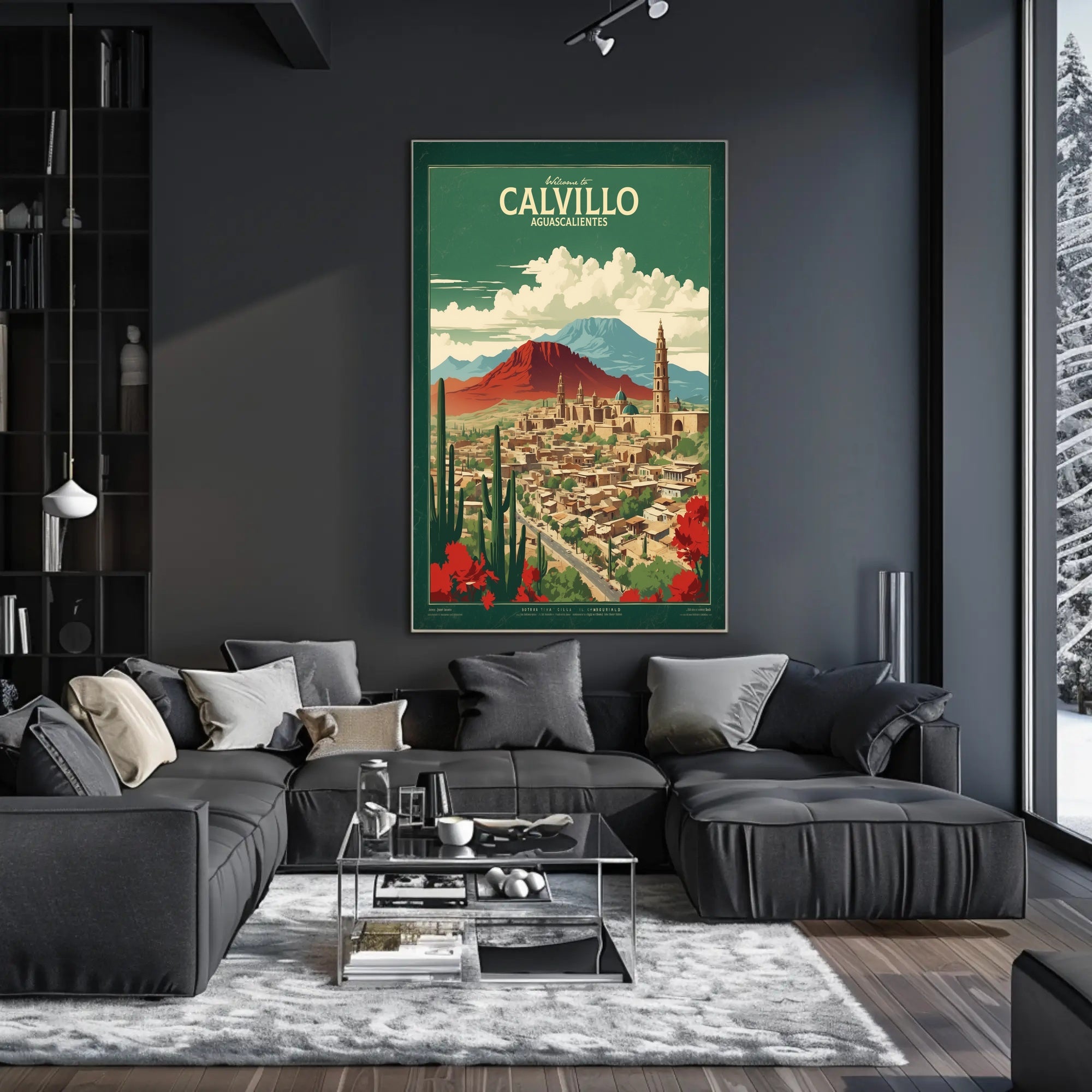 Calvillo Vintage Travel Poster with Mexican Architecture and Landscape PosterGoat