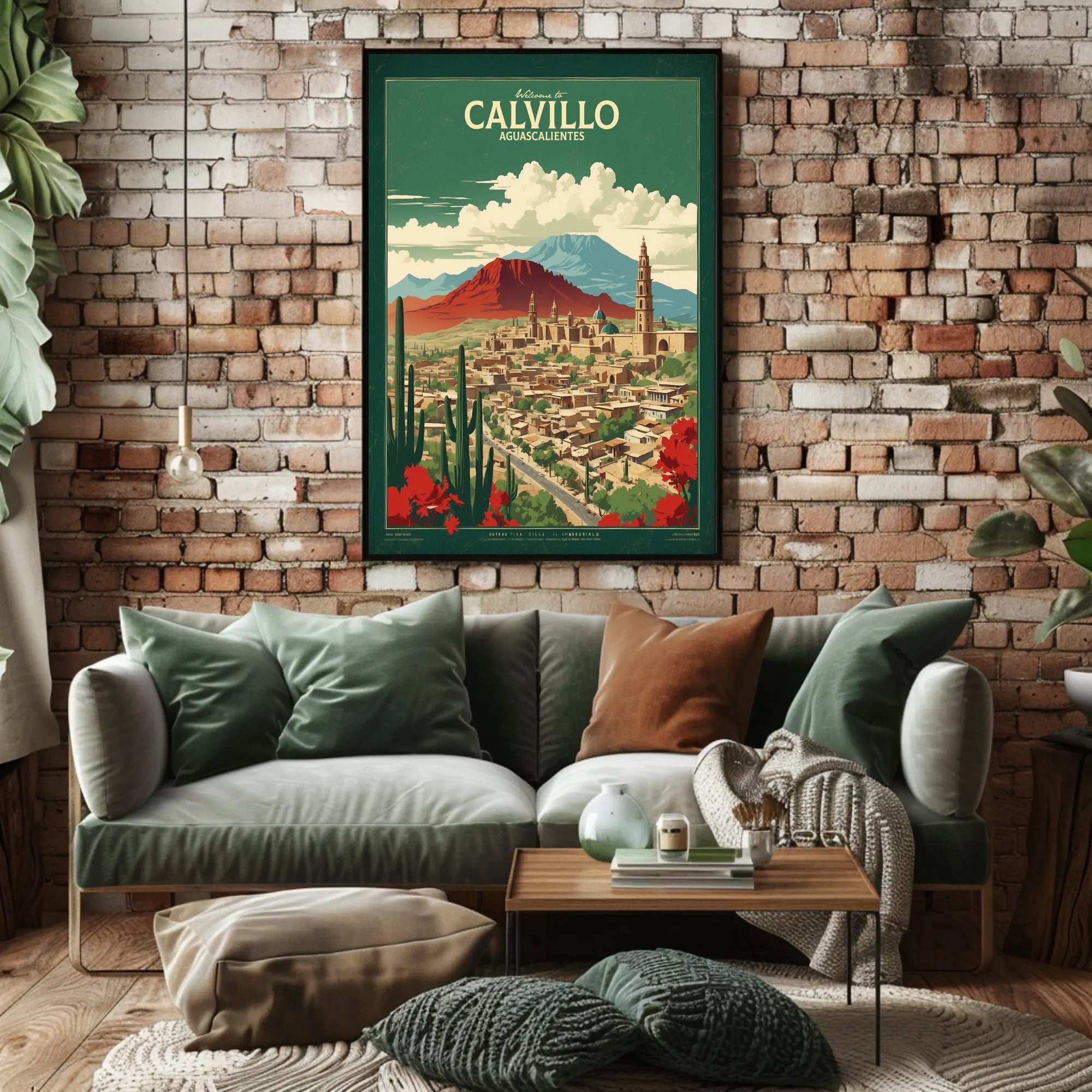 Calvillo Vintage Travel Poster with Mexican Architecture and Landscape PosterGoat