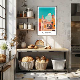 Campeche's Vibrant Streets in Artistic Urban or Cityscape Poster PosterGoat