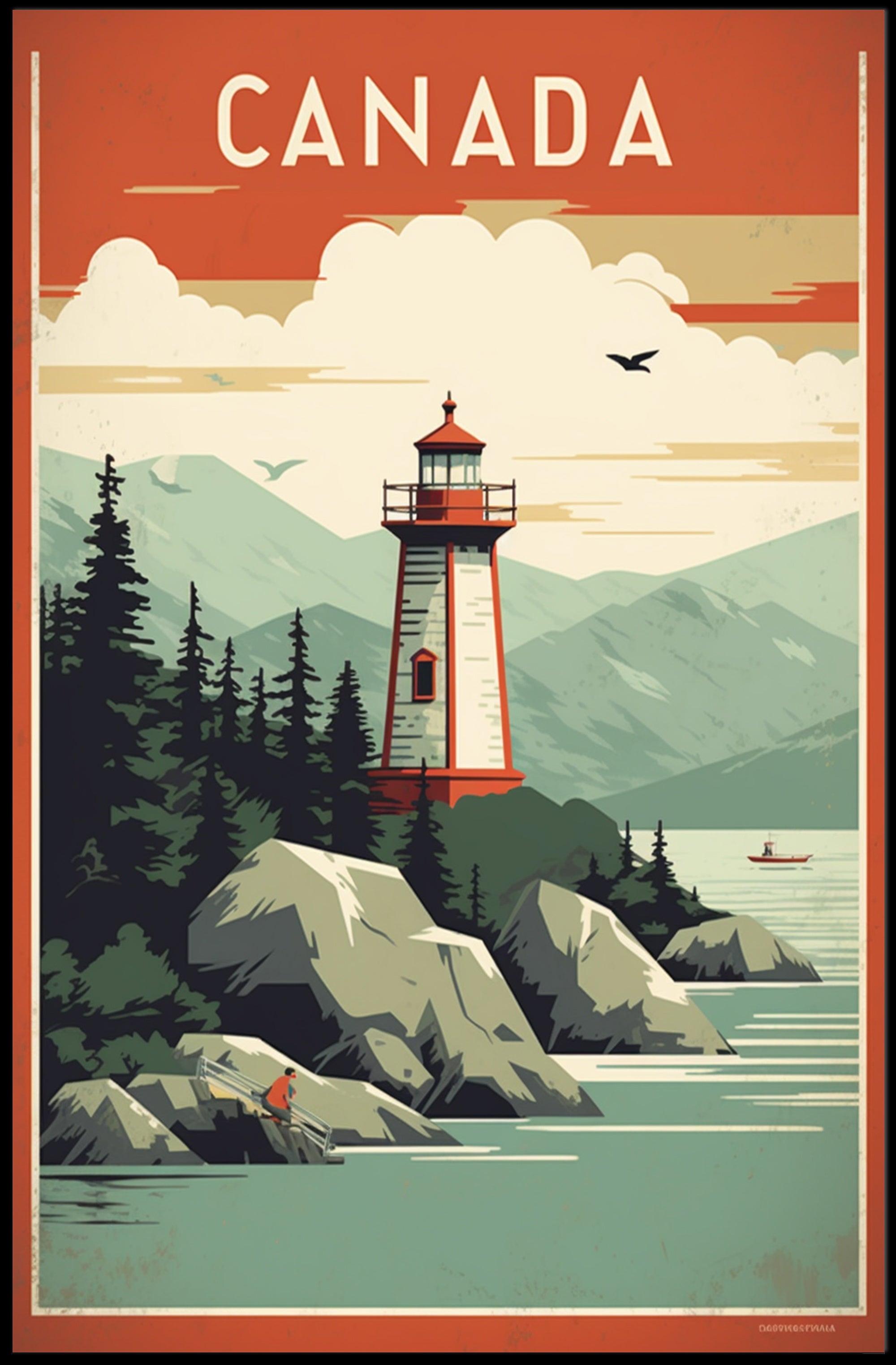 Canadian Lighthouse Coastal Landscape: Travel Poster PosterGoat