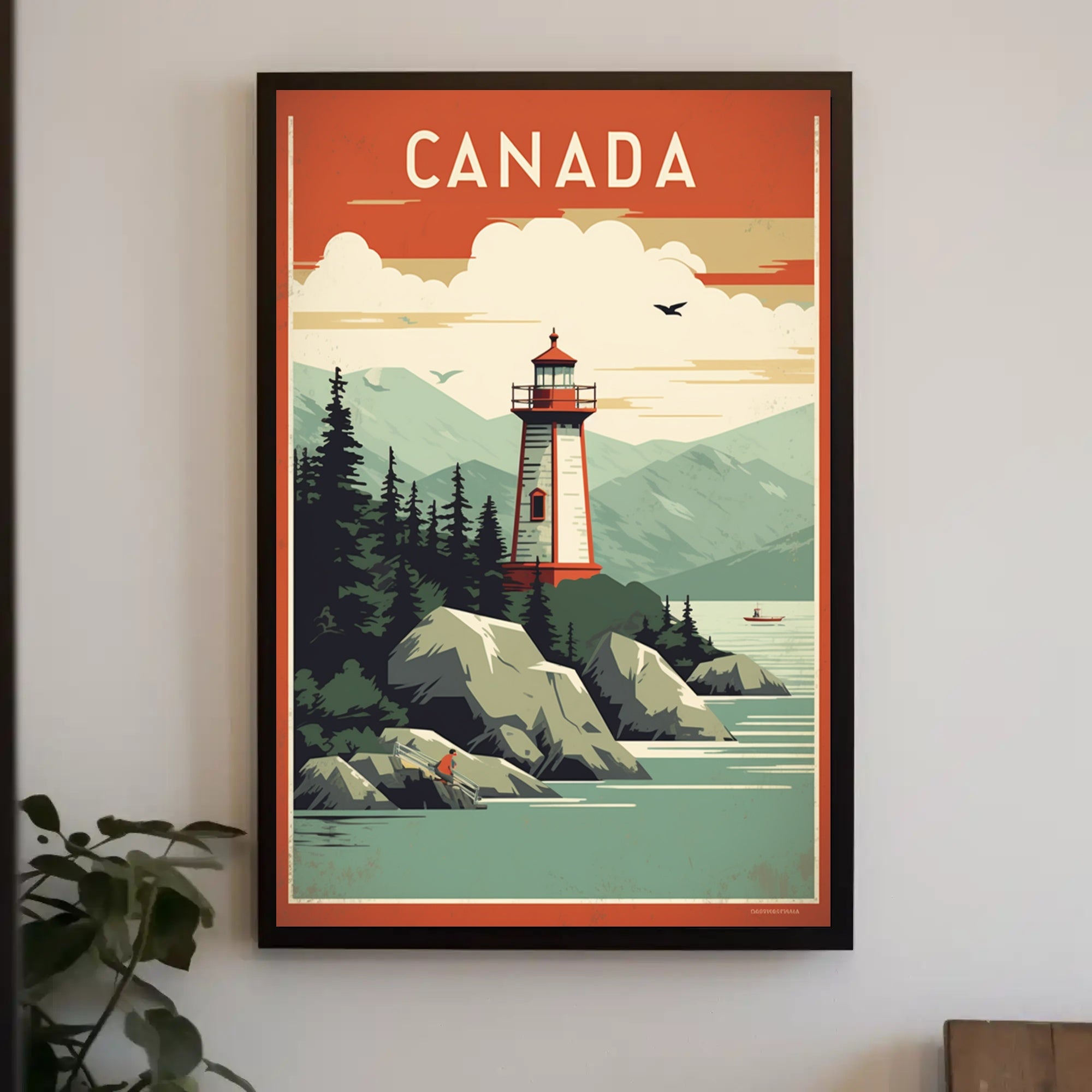 Canadian Lighthouse Coastal Landscape: Travel Poster PosterGoat