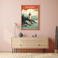 Canadian Lighthouse Coastal Landscape: Travel Poster PosterGoat