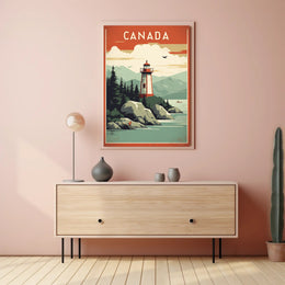 Canadian Lighthouse Coastal Landscape: Travel Poster PosterGoat