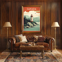 Canadian Lighthouse Coastal Landscape: Travel Poster PosterGoat