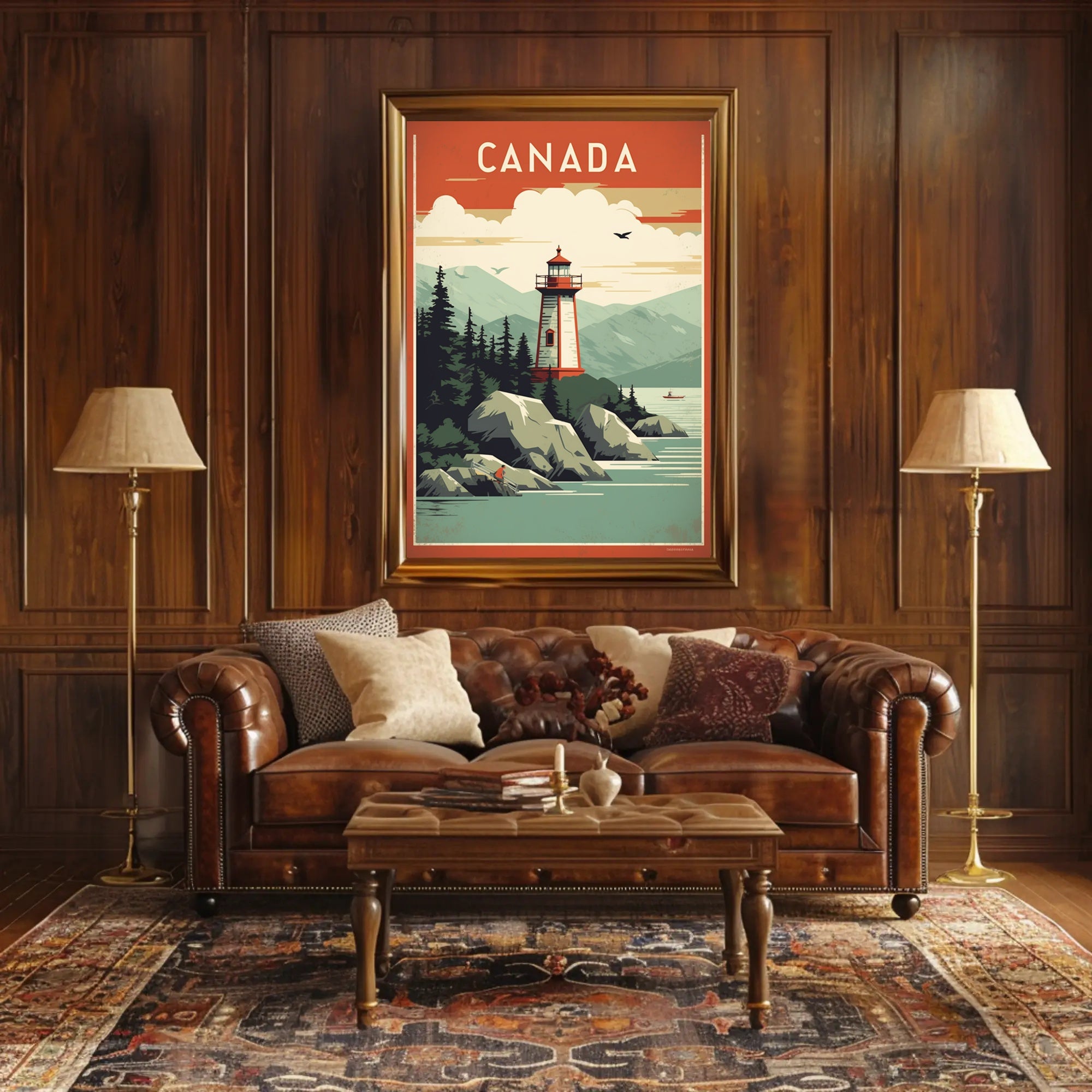 Canadian Lighthouse Coastal Landscape: Travel Poster PosterGoat