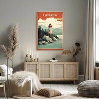 Canadian Lighthouse Coastal Landscape: Travel Poster PosterGoat