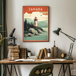 Canadian Lighthouse Coastal Landscape: Travel Poster PosterGoat