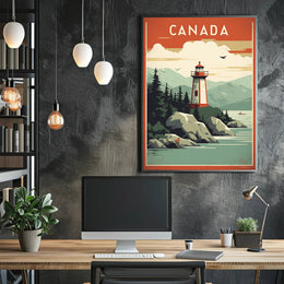 Canadian Lighthouse Coastal Landscape: Travel Poster PosterGoat