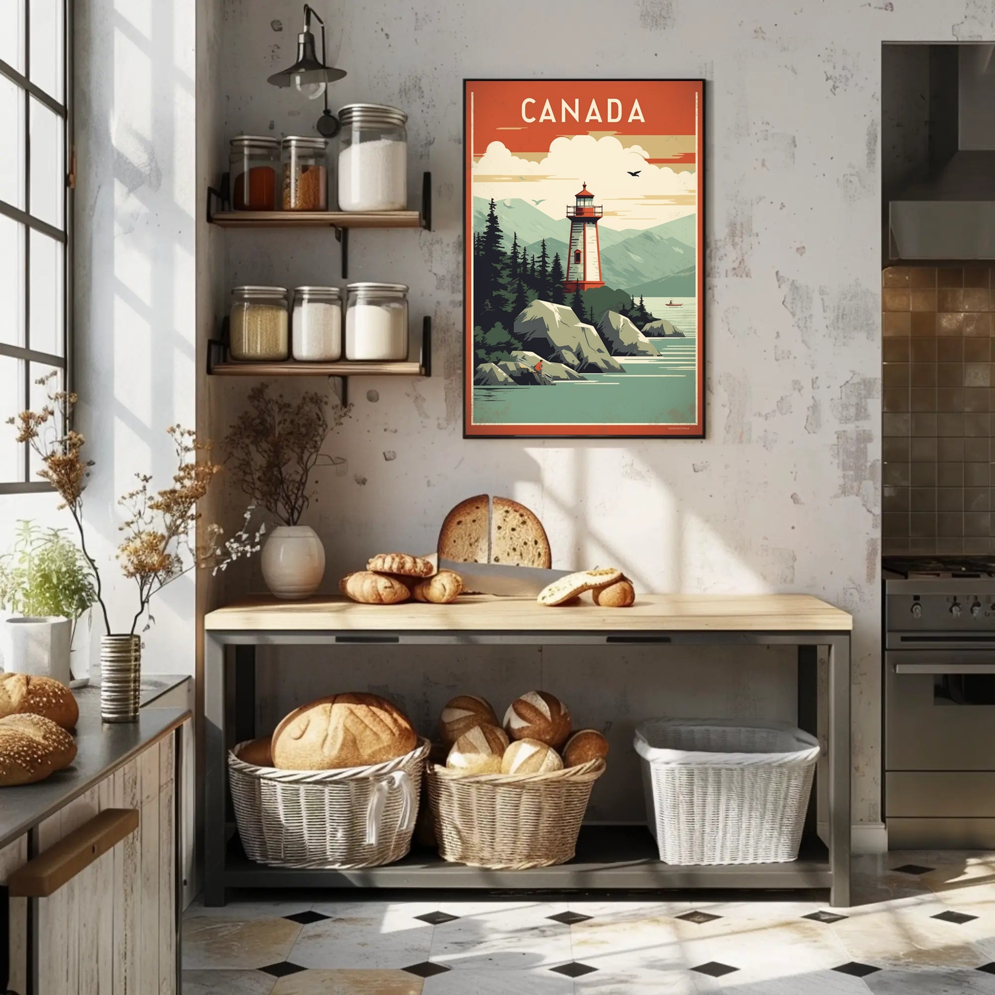 Canadian Lighthouse Coastal Landscape: Travel Poster PosterGoat