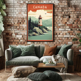 Canadian Lighthouse Coastal Landscape: Travel Poster PosterGoat