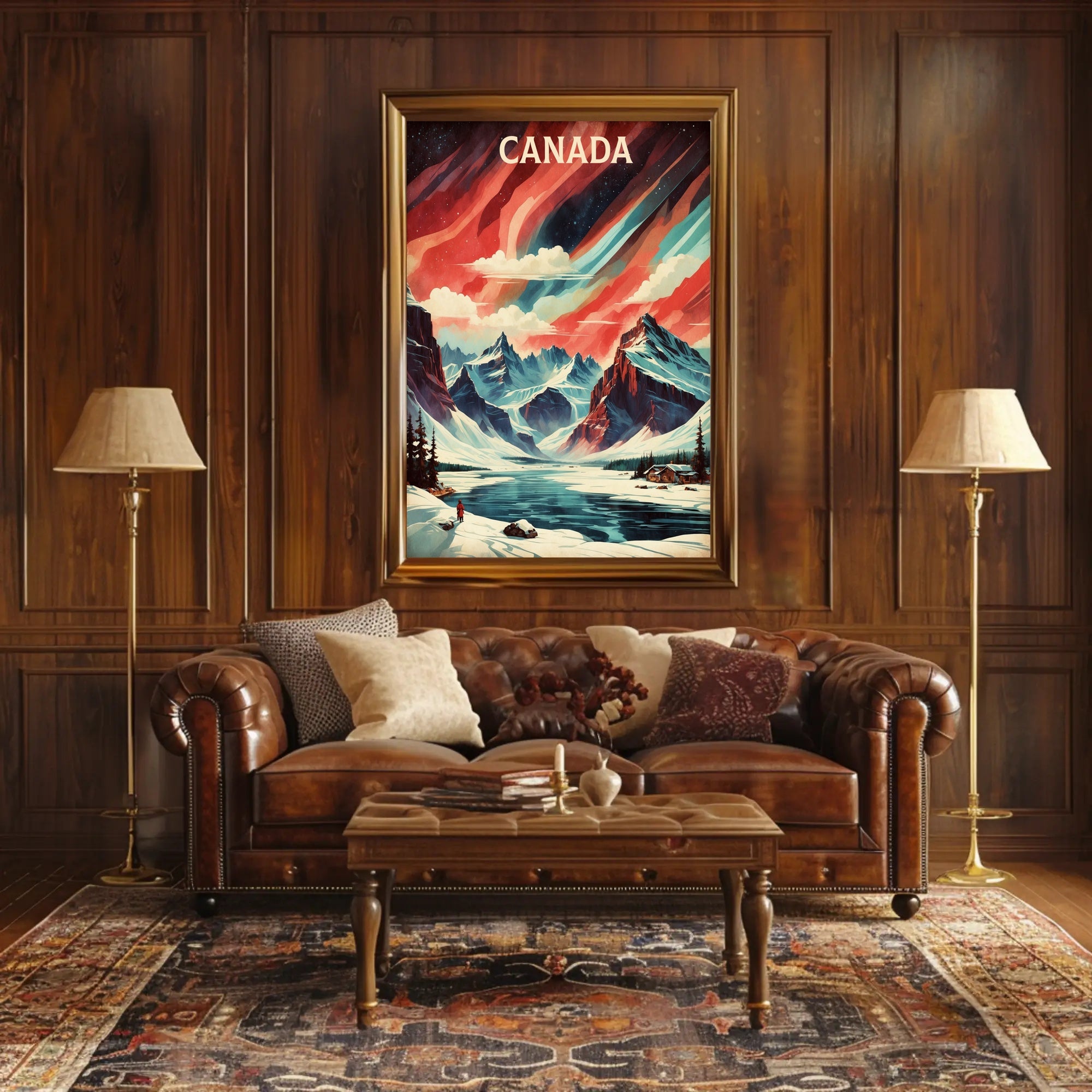 Canadian Winter Landscape with Northern Lights National Park Poster PosterGoat