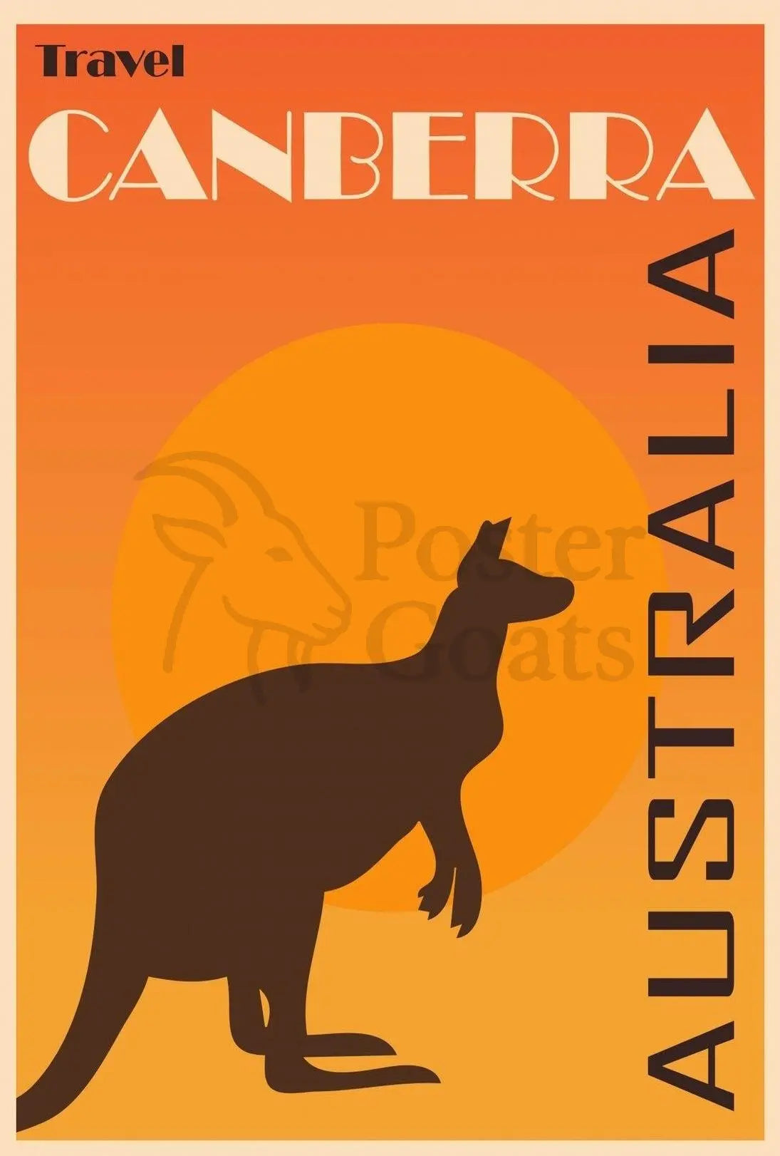 Canberra Kangaroo Sunset Vintage Travel Poster PosterGoat