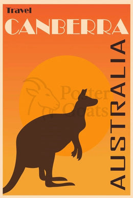 Canberra Kangaroo Sunset Vintage Travel Poster PosterGoat