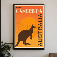 Canberra Kangaroo Sunset Vintage Travel Poster PosterGoat