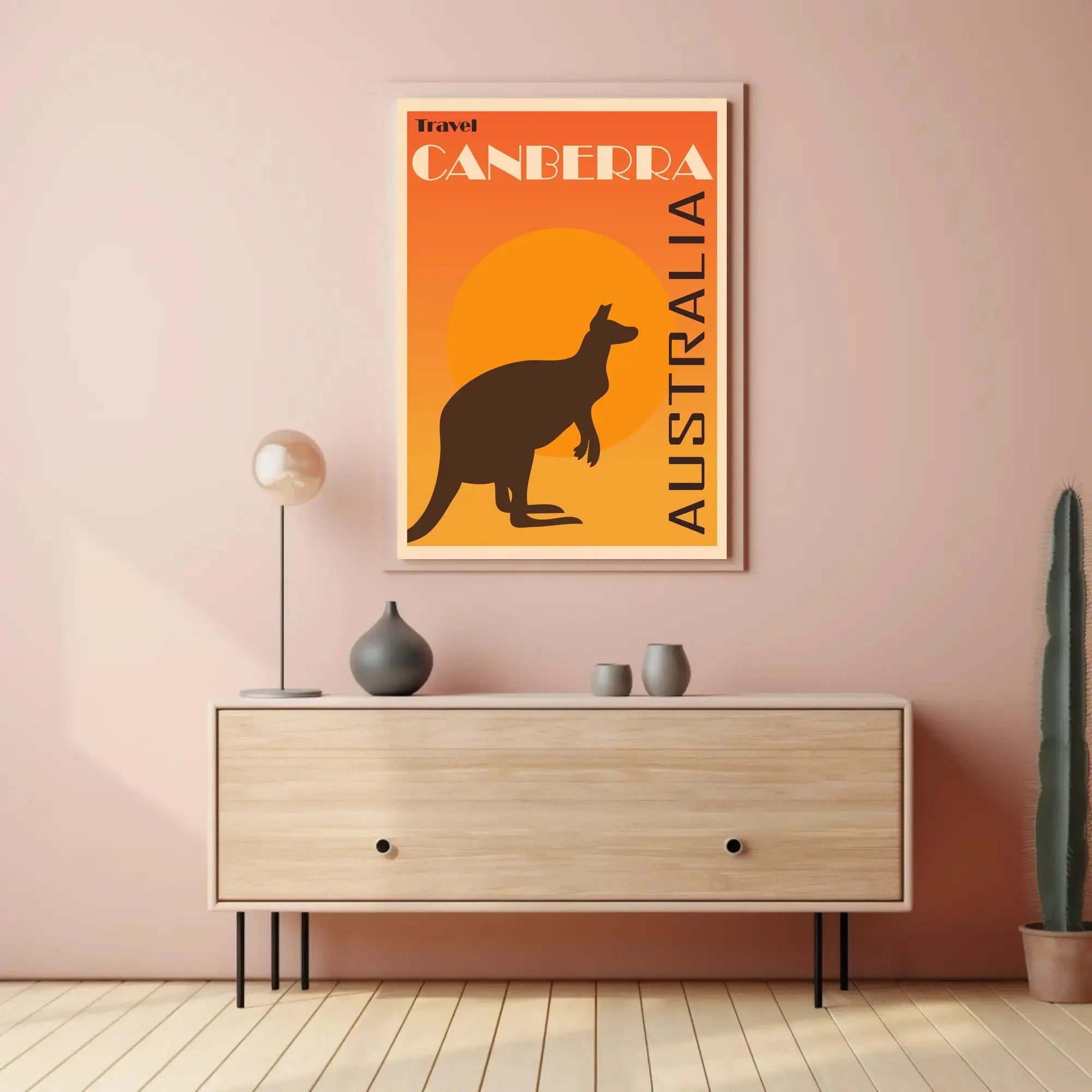 Canberra Kangaroo Sunset Vintage Travel Poster PosterGoat