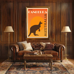 Canberra Kangaroo Sunset Vintage Travel Poster PosterGoat