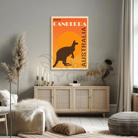 Canberra Kangaroo Sunset Vintage Travel Poster PosterGoat