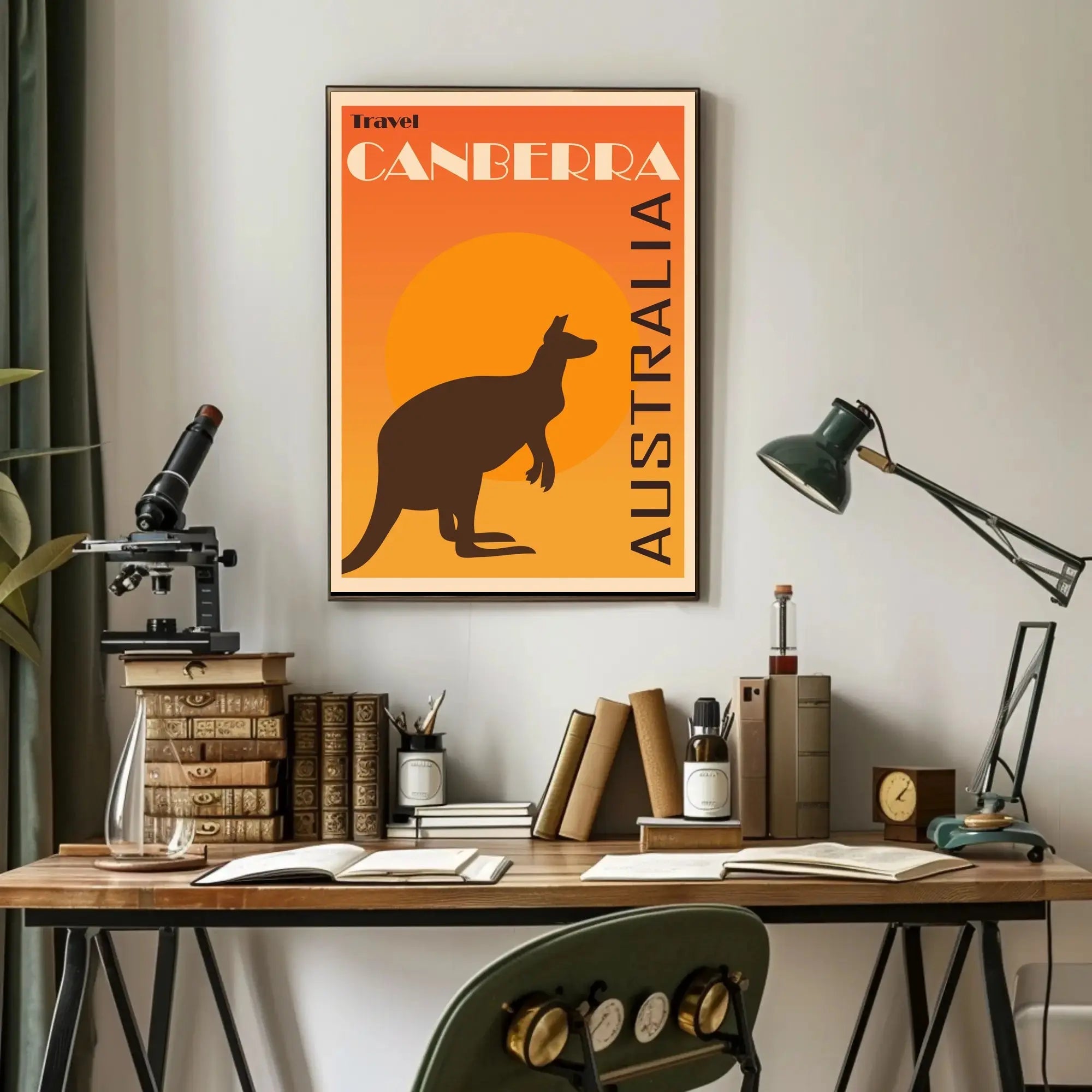 Canberra Kangaroo Sunset Vintage Travel Poster PosterGoat