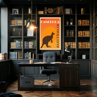 Canberra Kangaroo Sunset Vintage Travel Poster PosterGoat