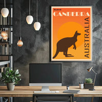 Canberra Kangaroo Sunset Vintage Travel Poster PosterGoat