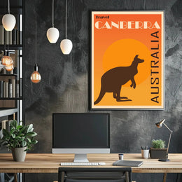 Canberra Kangaroo Sunset Vintage Travel Poster PosterGoat