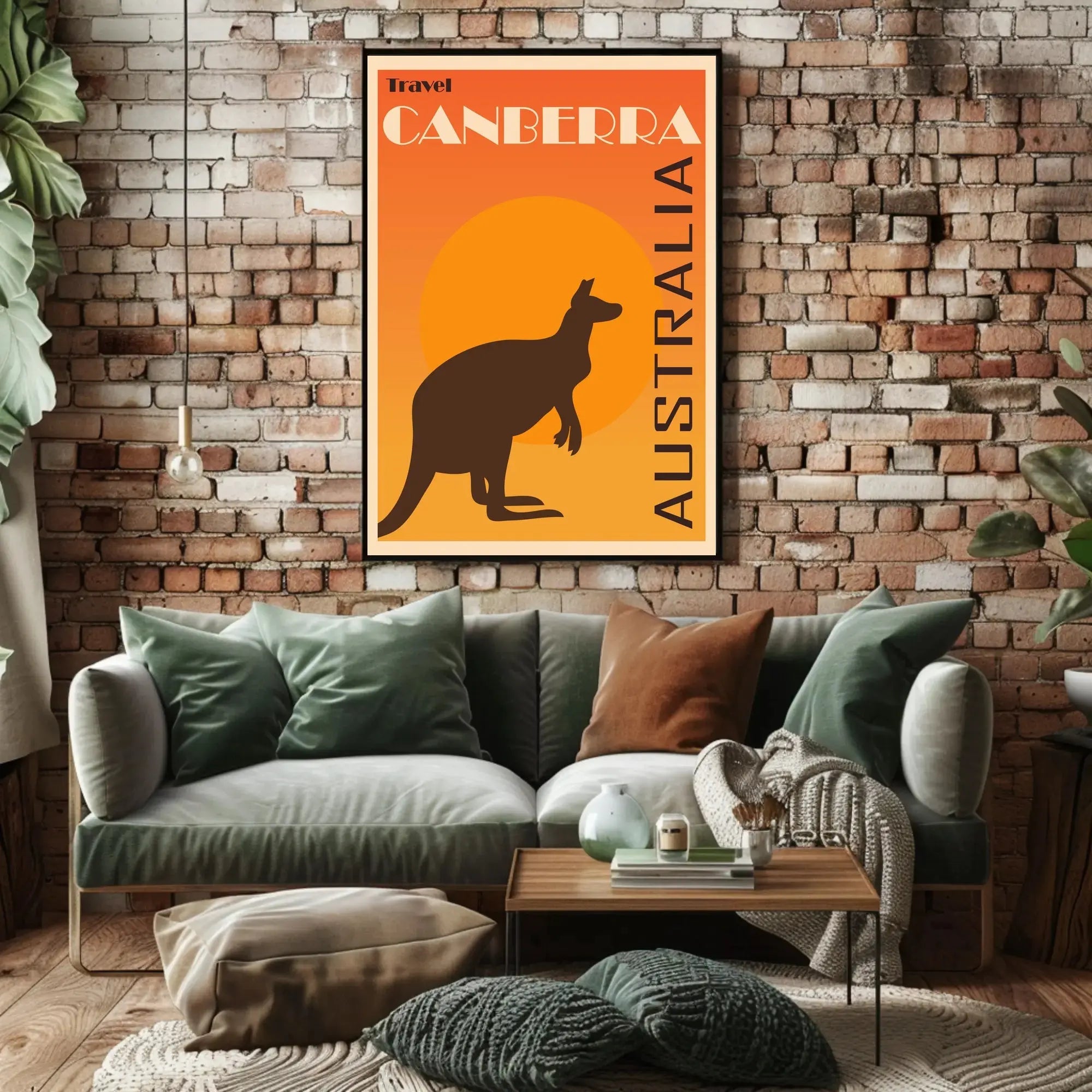Canberra Kangaroo Sunset Vintage Travel Poster PosterGoat