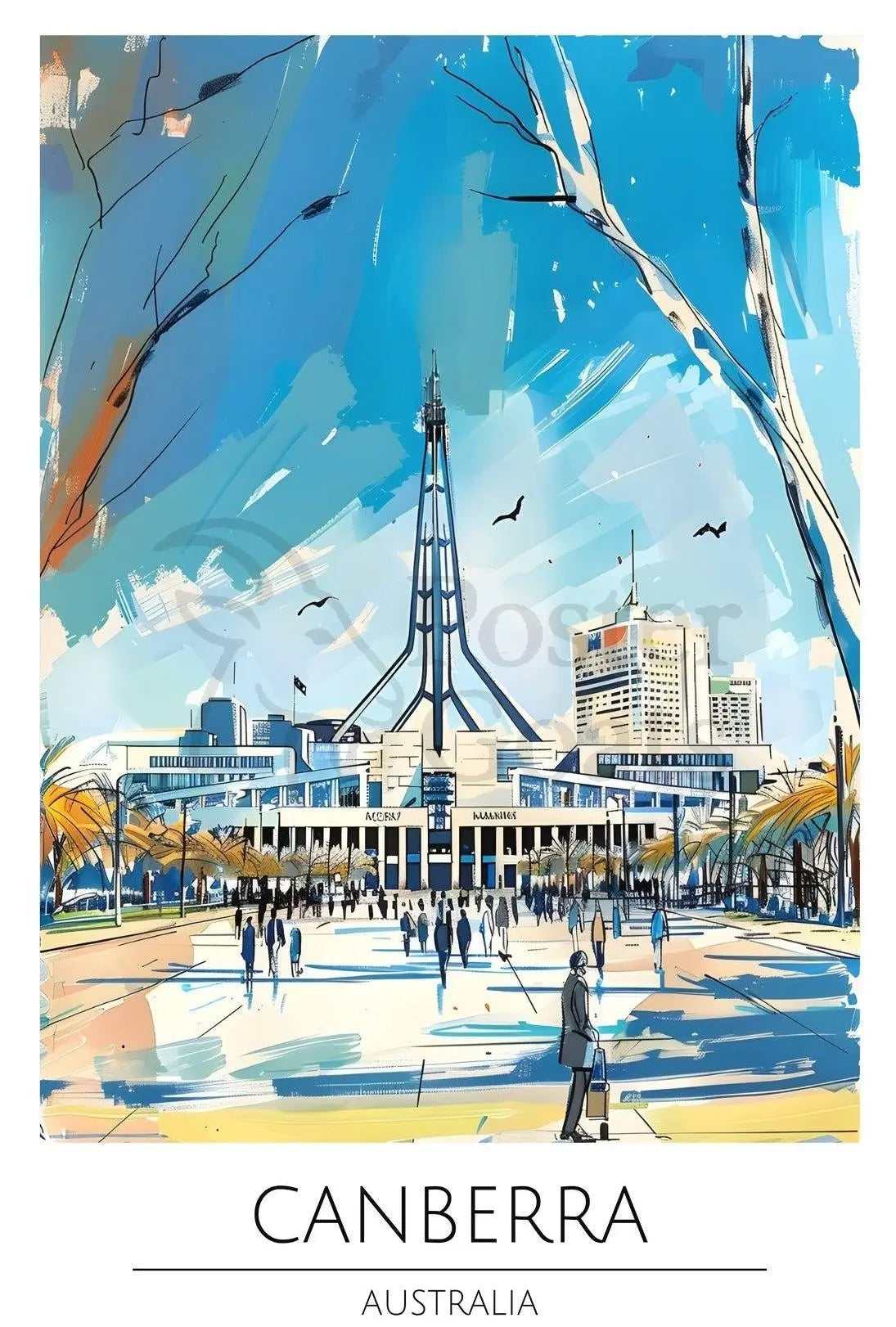 Canberra Skyline Travel Poster PosterGoat