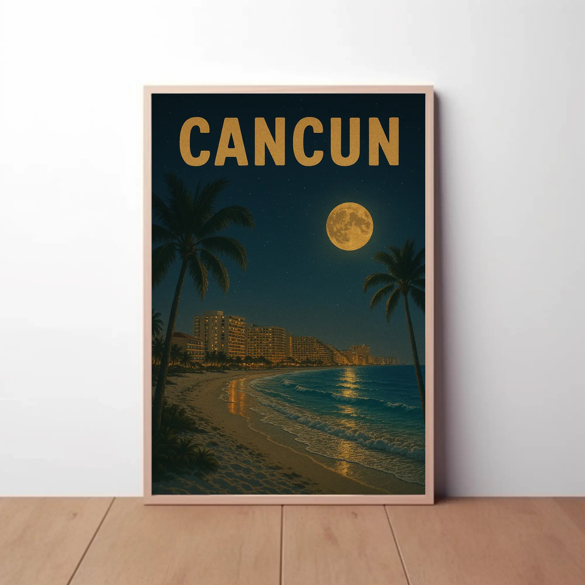 Cancun Night Beach Scene Travel Poster PosterGoat