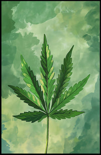 Cannabis Leaf Art on Earthy Green Background - Abstract or Artistic Poster PosterGoat